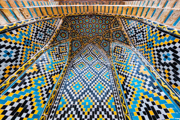 Nasir-ol-Molk Mosque or Pink Mosque, Tiled walls and stuck ceilings, Shiraz, Fars Province, Iran, Asia