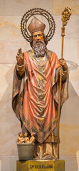 BARCELONA, SPAIN - MARCH 3, 2020: The carved polychrome statue of St. Nicholas in the chruch Iglesia Sant Ramon De Penyafort.