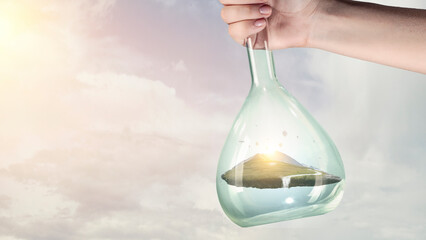 Mountain inside a glass bottle