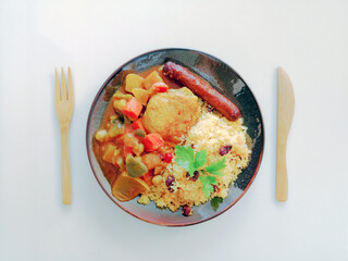 traditional moroccan dish couscous salad with Sausage