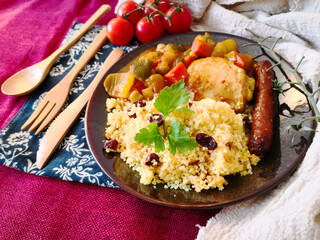 traditional moroccan dish couscous salad with Sausage
