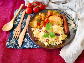 traditional moroccan dish couscous salad with Sausage