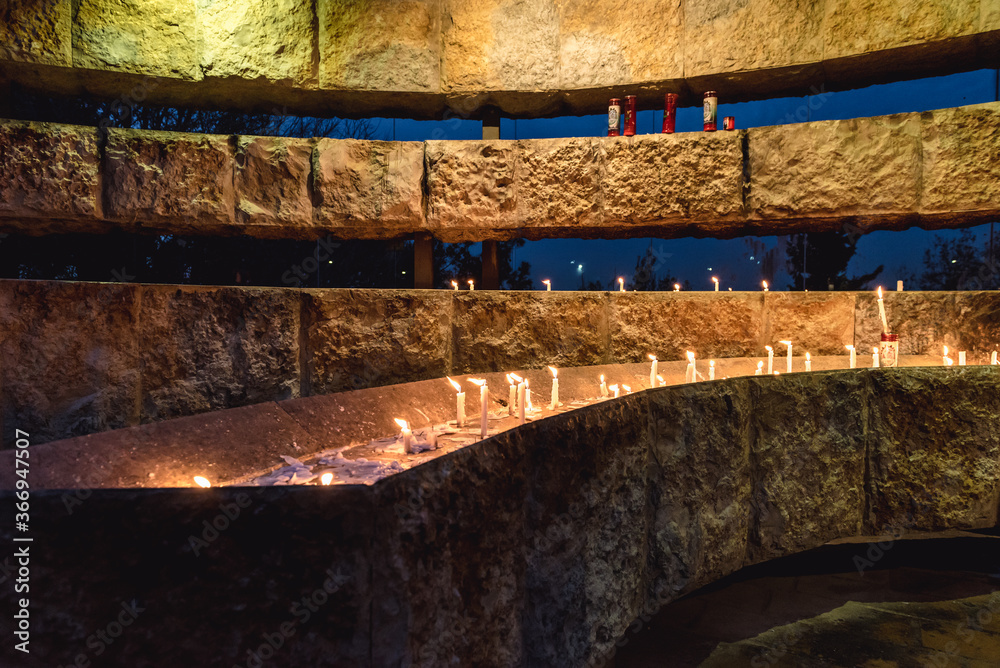 Poster A place for votive candles in area of Shrine of Our Lady of Lebanon in Harissa, Lebanon