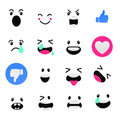 Smileys emoticons, emoji vector set - Mouths Facial Expressions, Cartoon Lips And Tongues.