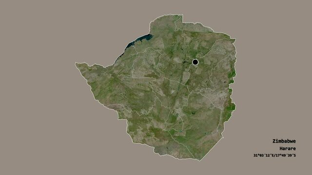 Midlands, province of Zimbabwe, with its capital, localized, outlined and zoomed with informative overlays on a satellite map in the Stereographic projection. Animation 3D