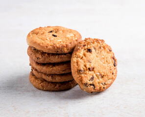 Freshly baked cookies with raisins and cashew nuts