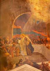 BARCELONA, SPAIN - MARCH 3, 2020: The modern painting of The miracle at the wedding at Cana in the...