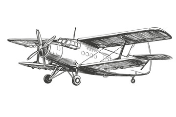 airplane vintage hand drawn vector llustration realistic sketch © vladischern