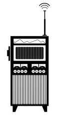 Old style radio isolated illustration. Vintage radio black on white
