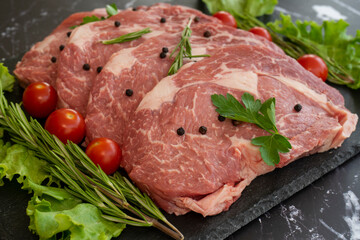 raw meat on a black background