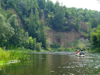 
Rafting on a fast river in the forest.Kayaking on the river