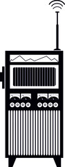 Old style radio isolated illustration. Vintage radio black on white
