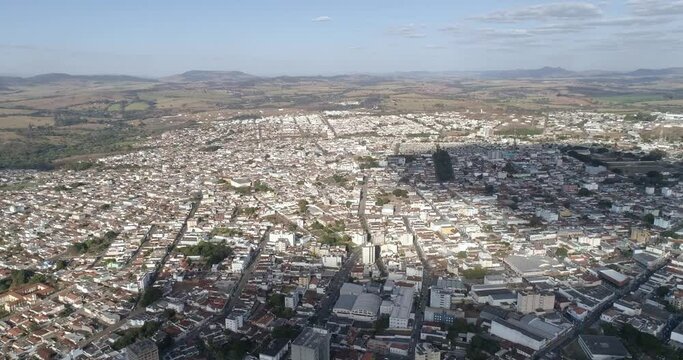 Aerial view Passos city. The city is located in Brazil country side. Minas Gerais state. 4K.