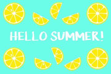 "Hello Summer" Colorful citrus vector card design. Summer time!