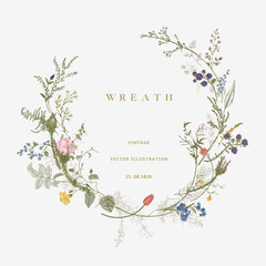 Vintage floral vector wreath. Victorian. Flora. Colorful - obrazy, fototapety, plakaty