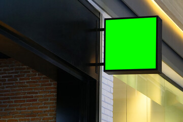 Blank square Store name board, Clipping mask. Business signage mockup to add company logo, Decorate the storefront. 