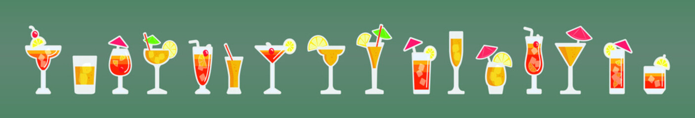 a set of vector sketch illustration of aperol spritz cockta