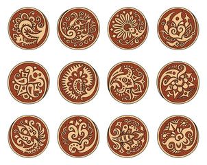 Vector set of circles with ethnic floral elements