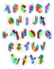 Isometric vector font. Engineering style alphabet for posters and headings.