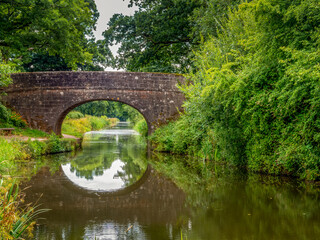 Fototapeta na wymiar Manley Bridge The Grand Western Canal, Tiverton, Devon. With reflection.