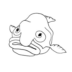 Blobfish, funny deep-sea fish. Vector illustration in Doodle style.