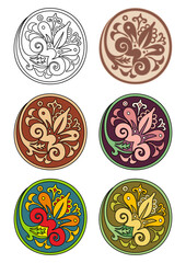 Vector set of circles with floral elements