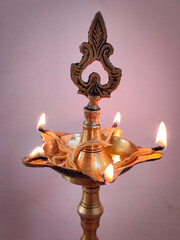 Traditional south indian brass oil lamp kuthu vilaku. During events like housewarming,marriage...