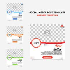 social media for your food business promotion set full colour template style twenty five