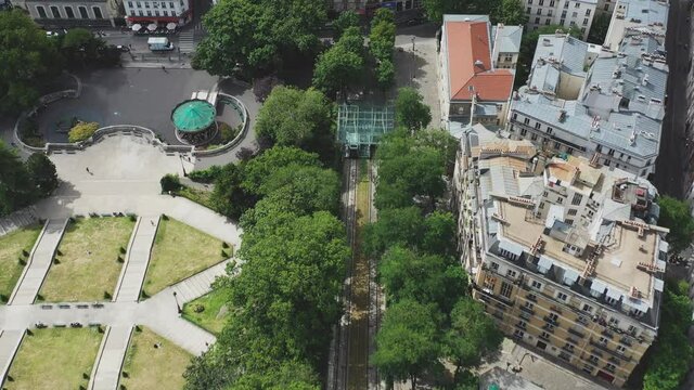 Aerial video of a tramway, tram, Drone photography, tramway, beautiful place, electric transport, metro, Panoramic view of Paris, Paris from a bird's eye view, France