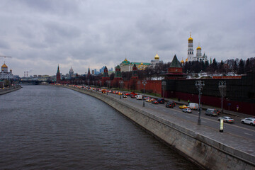 View from the bridge to the Moscow River and the Kremlin on Red Square