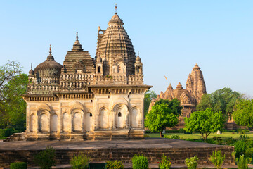 Fototapeta premium Parvati temple known as Unity of Religion Temple dedicated to three religions: Islam, Buddhism, Hinduism, Khajuraho Group of Monuments, Madhya Pradesh state, India