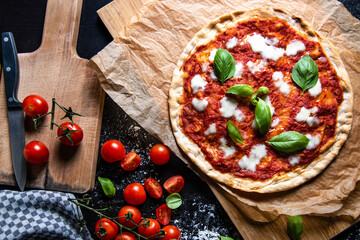pizza with mozzarella and basil