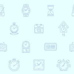 Watch - Vector background (seamless pattern) of watch, stopwatch, hourglass, timer, wristwatch, calendar for graphic design