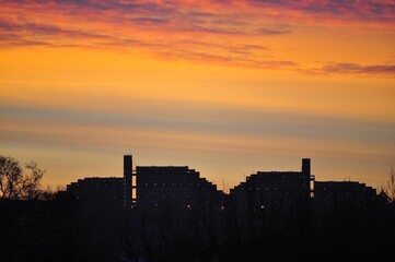 Sunset behind tower block