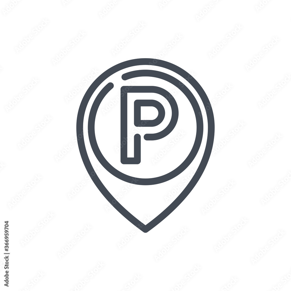 Poster parking location pointer line icon. parking place marker vector outline sign.