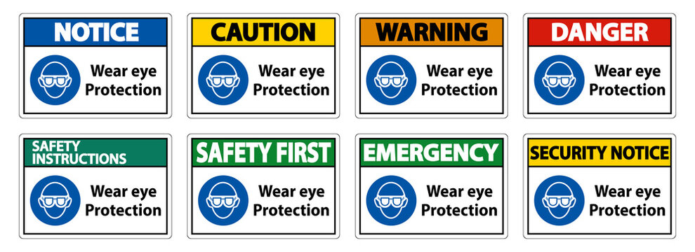 Wear eye protection on white background
