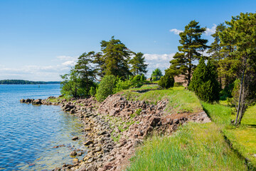 Fototapeta na wymiar Coastal view of The Svartholm fortress and Gulf of Finland, Loviisa, Finland