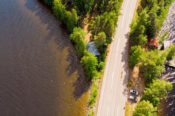 Fototapeta premium Aerial view of Pulkkilanharju Ridge on lake Paijanne, Paijanne National Park, Finland.