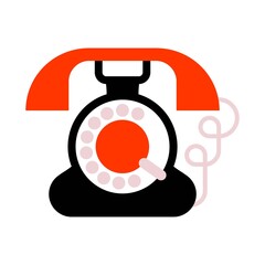 Old-fashioned rotary phone flat icon on white isolated background. Vintage telephone sign.