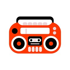 Vintage cassette player flat icon. Retro tape recorder, boombox symbol.
