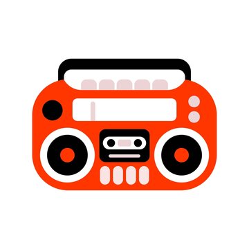 Vintage cassette player flat icon. Retro tape recorder, boombox symbol.