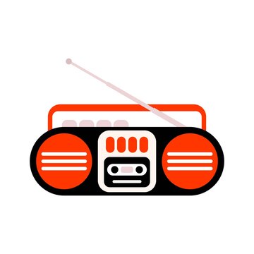 Vintage cassette player flat icon. Retro tape recorder, boombox symbol.