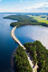 Aerial view of Pulkkilanharju Ridge on lake Paijanne, Paijanne National Park, Finland.