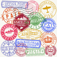 Barcelona Spain Stamp Vector Art Postal Passport Design Badge.