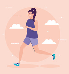 woman running, woman in sportswear jogging, female athlete vector illustration design