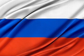 Naklejka premium Colorful Russia flag waving in the wind. High quality illustration.