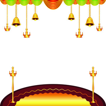 Marigold flowers and curtain decorations with bells, lamps for the temple, and house doors.