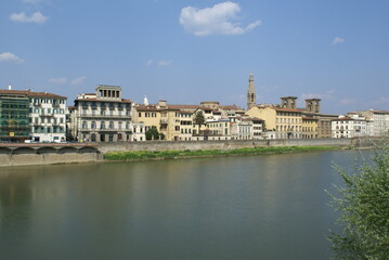 Panoramic view of city and the Arno river in Florence, Italy 