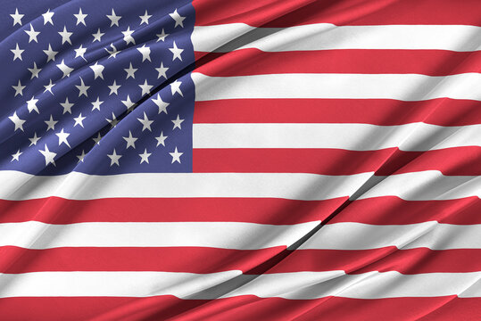 Colorful USA flag waving in the wind. High quality illustration.