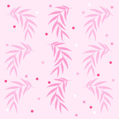 Tropical leave modern flat pattern with colorful dots in pink palette